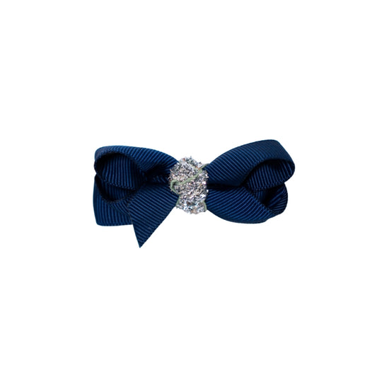 Sløjfe 6cm  Blå#sølv glitter05