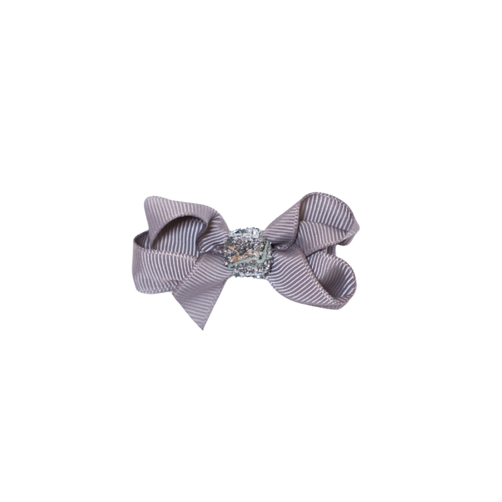 Sløjfe 6cm  Grå#sølv glitter01
