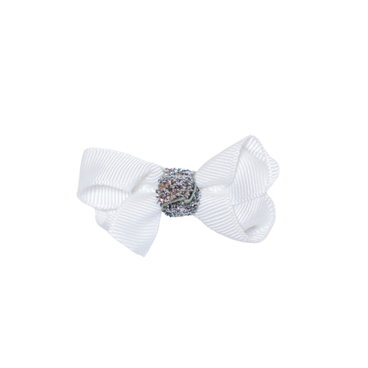 Sløjfe 6cm  Hvid#sølv glitter01