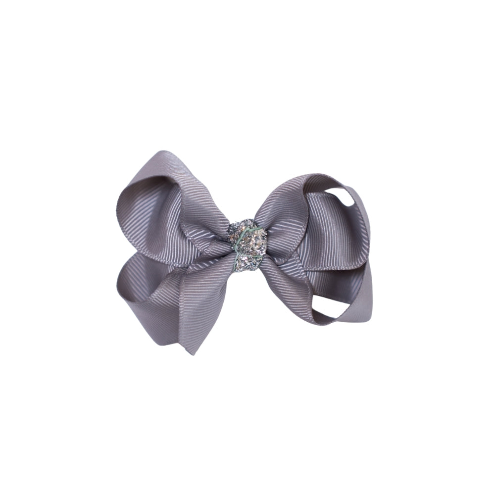 Sløjfe 8cm  Grå#sølv glitter01