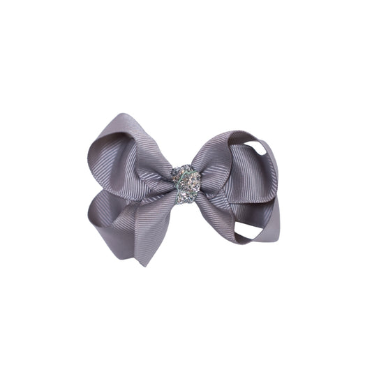 Sløjfe 8cm  Grå#sølv glitter01