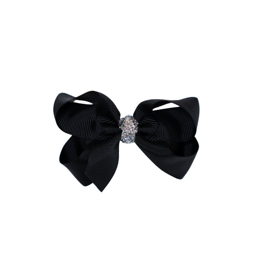 Sløjfe 8cm  Sort #sølv glitter01